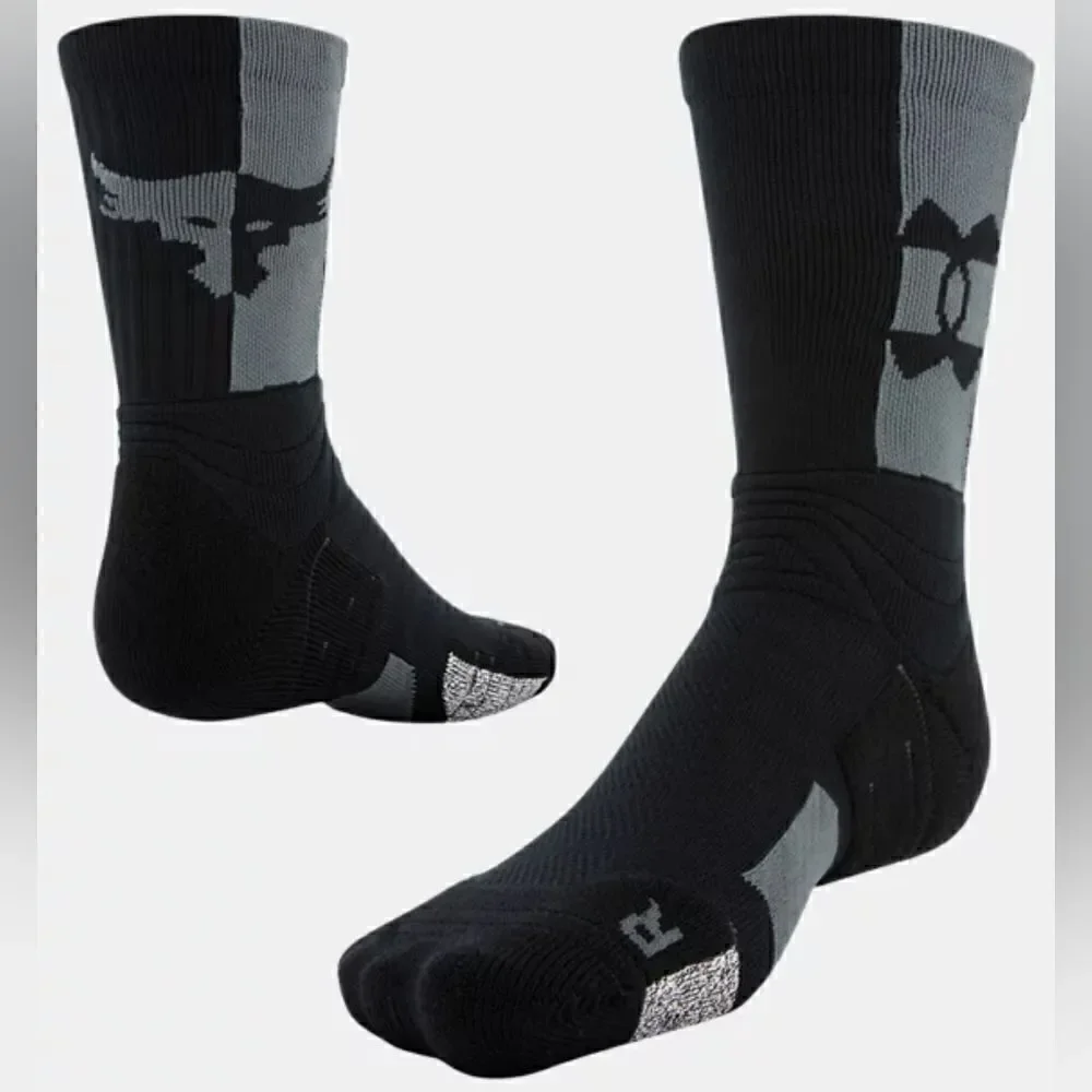 Under Armour UA Project Rock Playmaker Gym Socks Training Black Grey Size L New